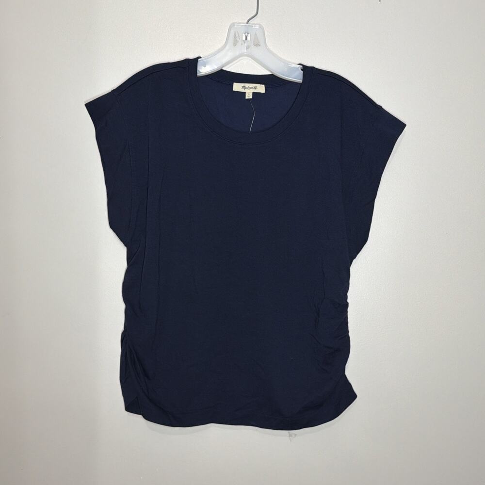 Madewell Side Cinch Muscle Tee Womens Large Navy Blue Cap Sleeve Slim Fit